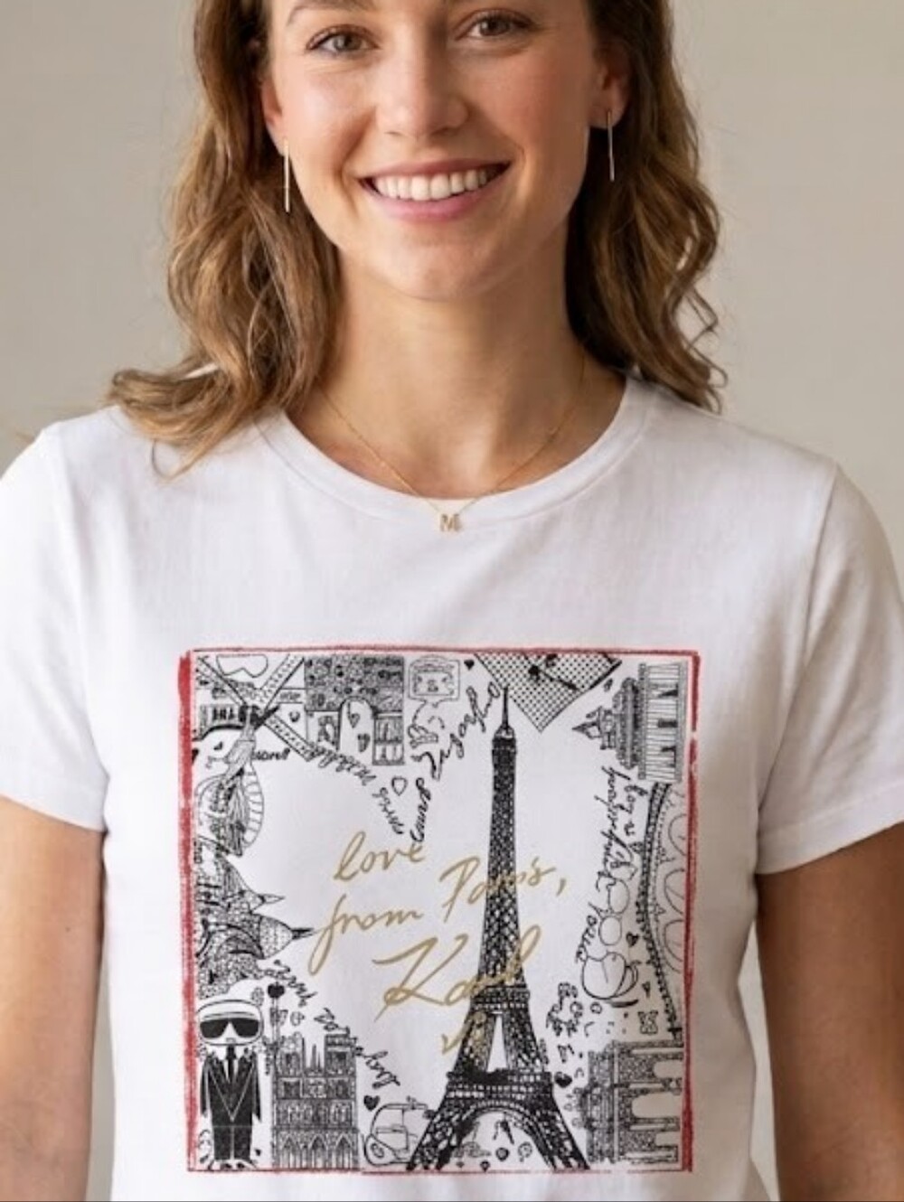 Karl Lagerfeld Designer White Eiffel Graphic Tee City Girl Clean Girl Summer